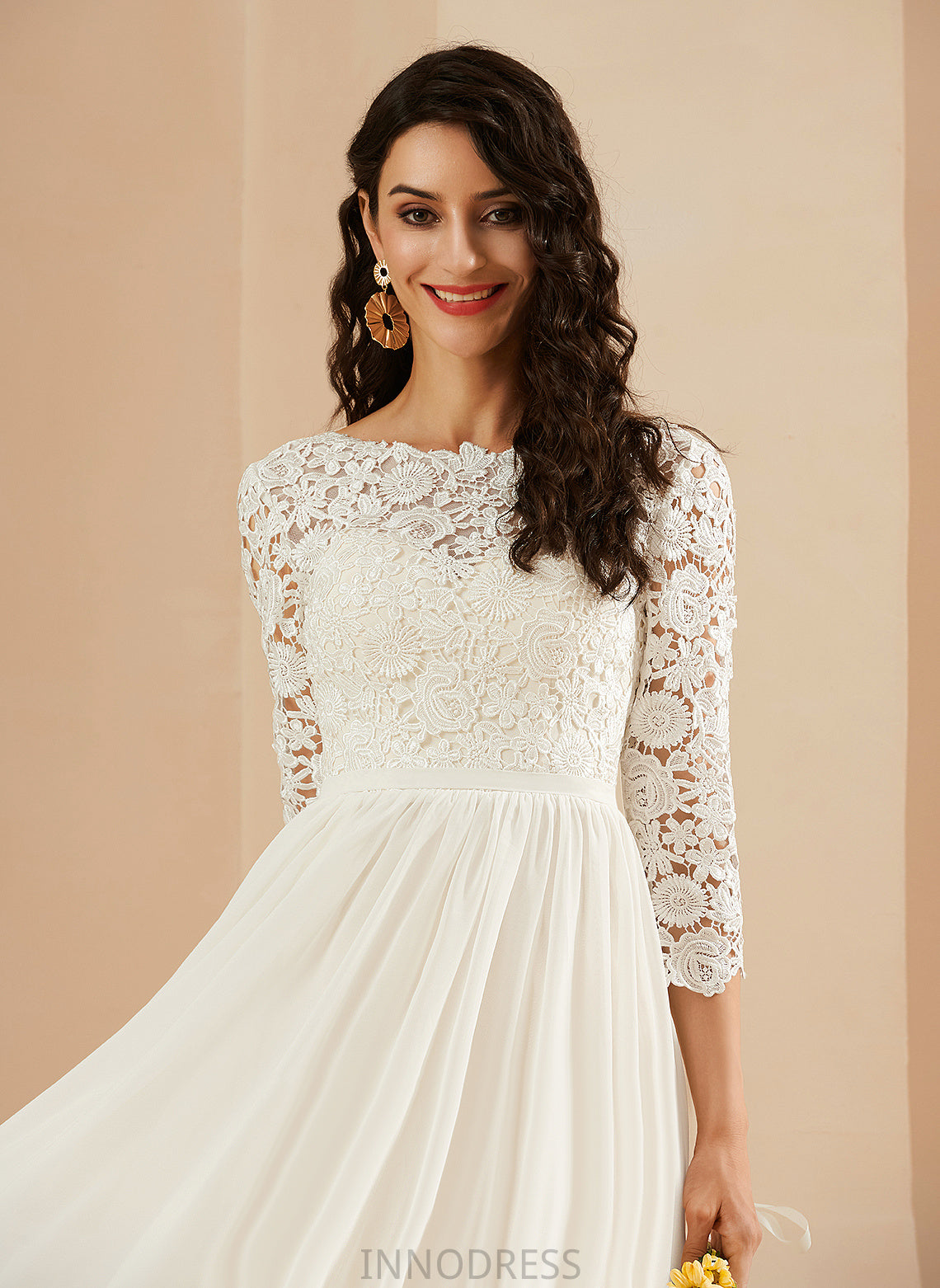 Chiffon Lace Wedding Dresses With Train Dress Neck Sweep Phoebe Scoop Wedding A-Line