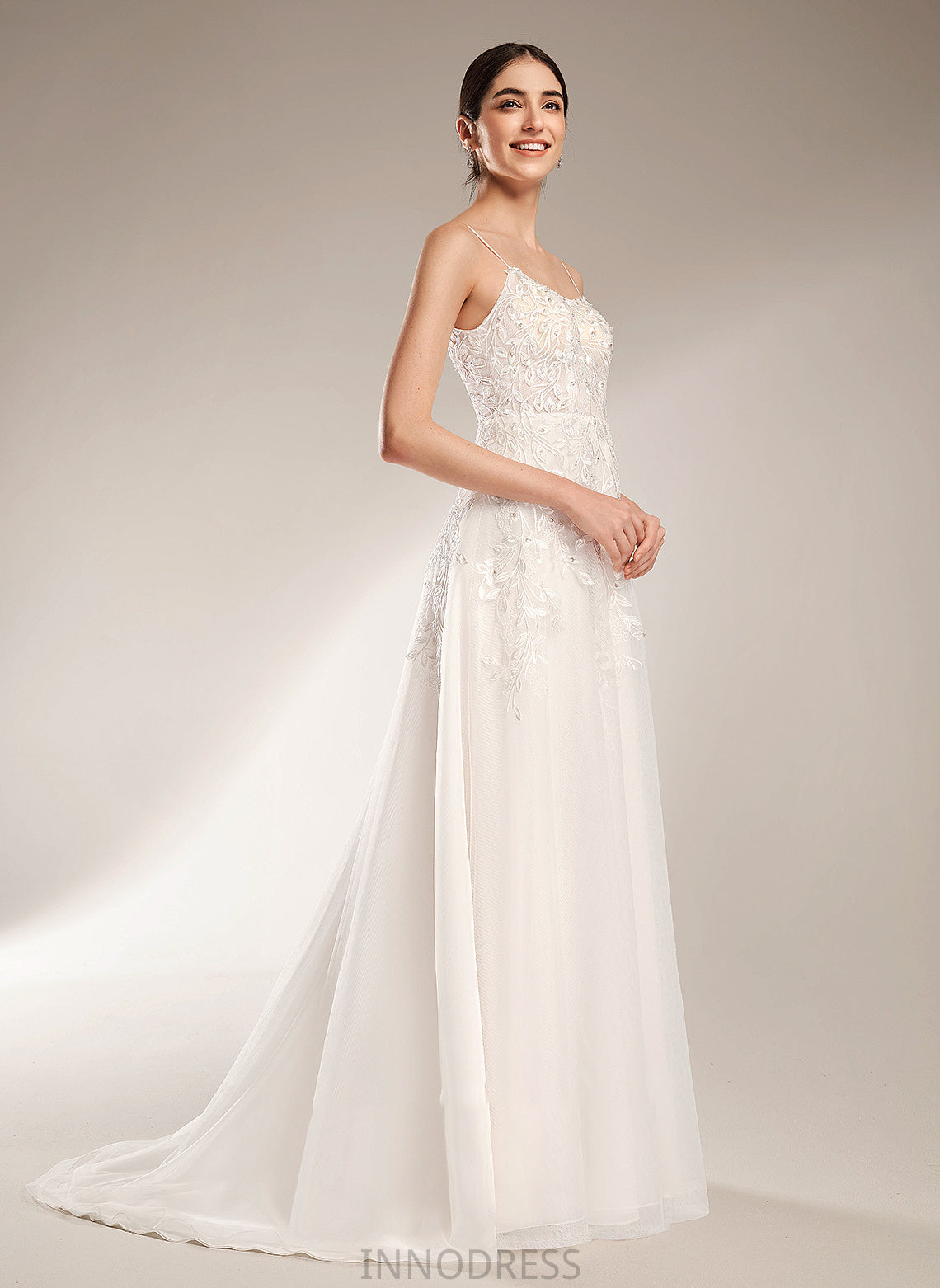 Wedding Luciana Wedding Dresses With Train Neckline Court Sequins Square Beading Dress A-Line