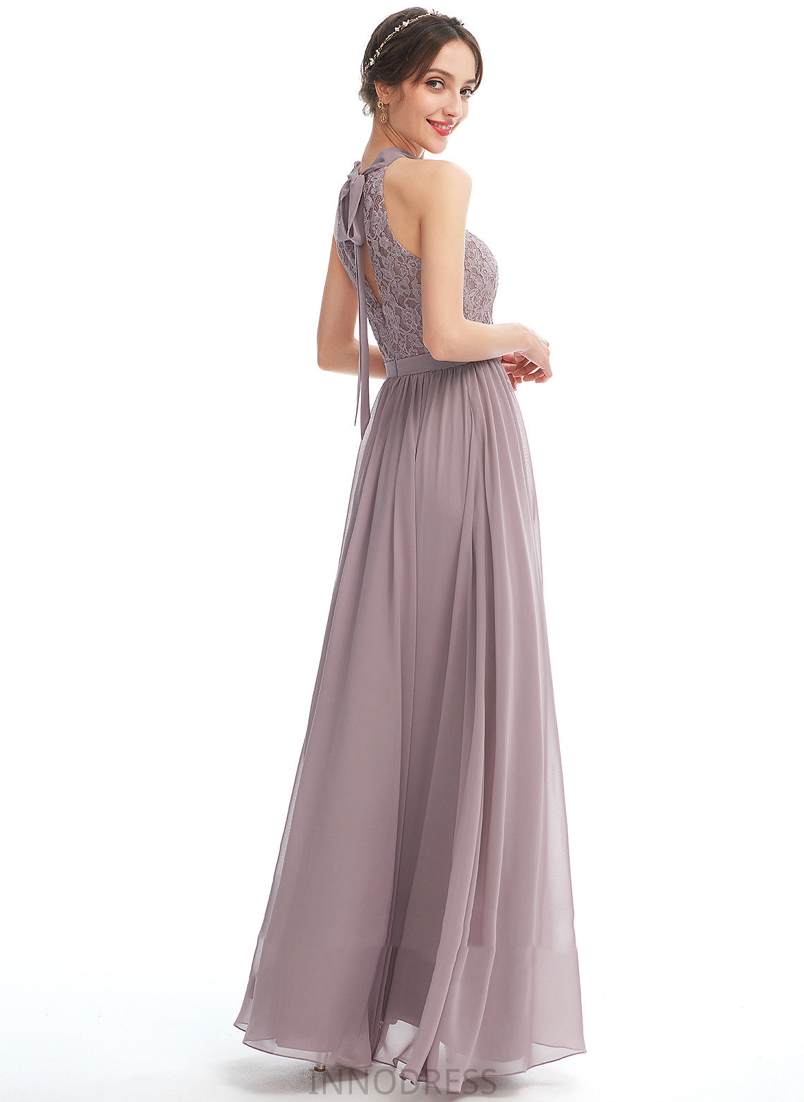 Floor-Length Embellishment SplitFront Halter Silhouette Length Fabric A-Line Neckline Diana A-Line/Princess One Shoulder Bridesmaid Dresses