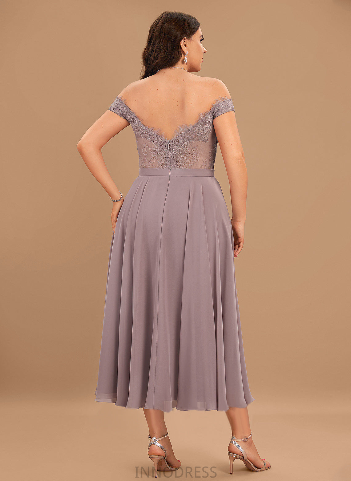 Neckline Tea-Length Embellishment Beading Silhouette Length Off-the-Shoulder Fabric A-Line Maureen Spaghetti Staps Floor Length Bridesmaid Dresses