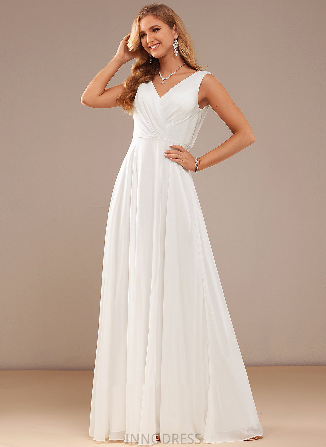 With Floor-Length A-Line Lace Wedding Wedding Dresses Chiffon V-neck Raven Dress