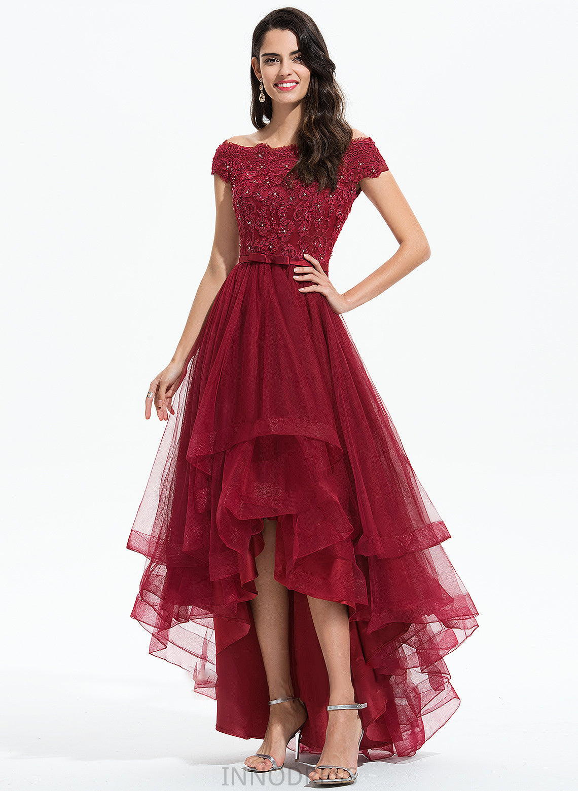 Sequins Bow(s) Dress Off-the-Shoulder Tulle Asymmetrical With Wedding Dresses Beading Ball-Gown/Princess Hillary Wedding