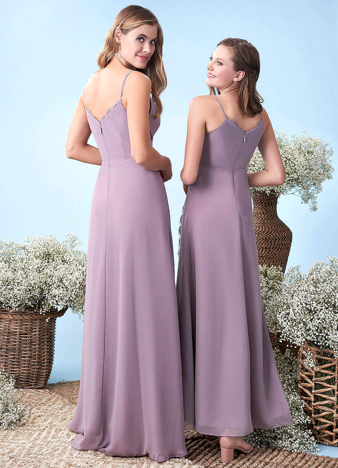 Macy Spandex V-Neck Sweep-Brush Train Trumpet/Mermaid Natural Waist Sleeveless Bridesmaid Dresses