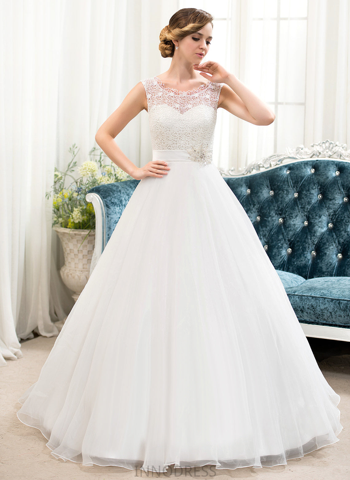 Sweep Organza Wedding Dresses With Ball-Gown/Princess Sequins Wedding Train Dress Lace Maritza Satin Beading