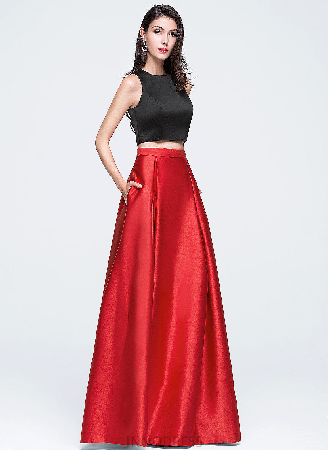 Neck Pockets Prom Dresses Scoop Rebekah Floor-Length Ball-Gown/Princess Satin With