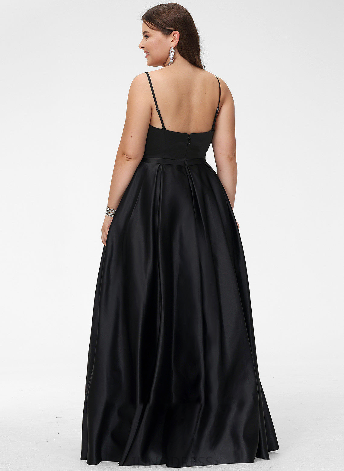 With Kylie Square Pockets Floor-Length Satin A-Line Neckline Split Prom Dresses Front