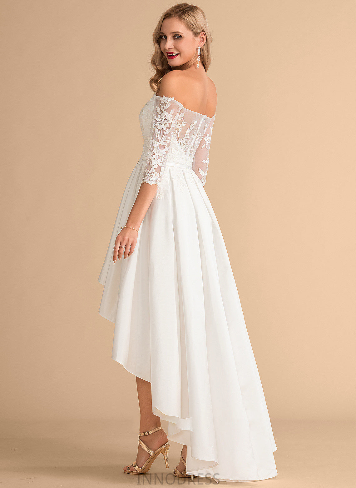 Lace Wedding Dresses A-Line Amiya Satin Dress Wedding Asymmetrical