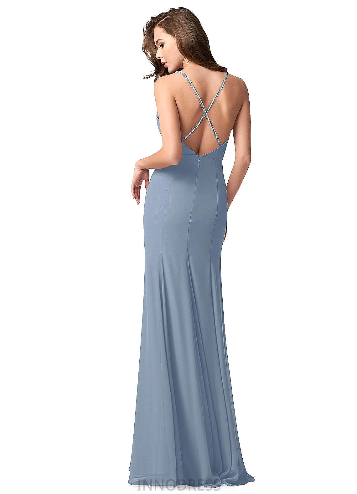 Yaritza Natural Waist Floor Length Sleeveless Straps Satin Trumpet/Mermaid Bridesmaid Dresses