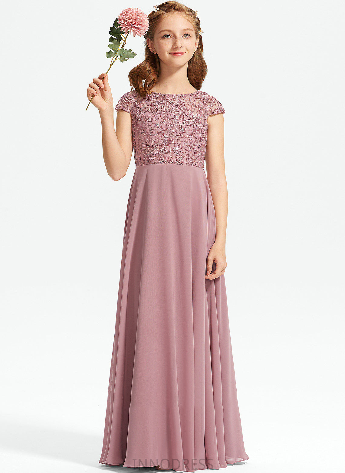 Jayda Floor-Length A-Line Junior Bridesmaid Dresses Chiffon Scoop Neck Lace