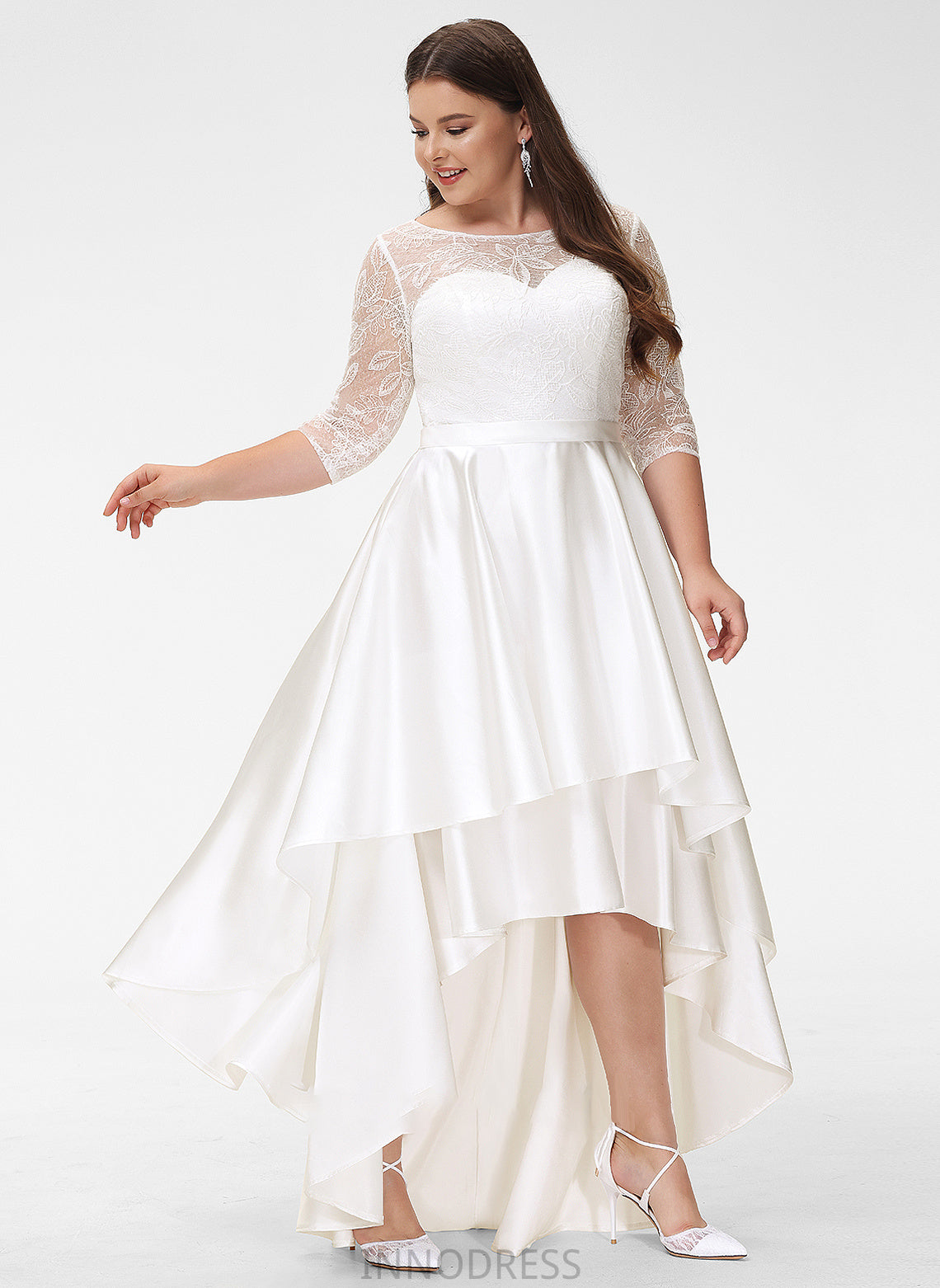 Wedding A-Line Neck Scoop Lace Izabelle Dress Asymmetrical Wedding Dresses Satin