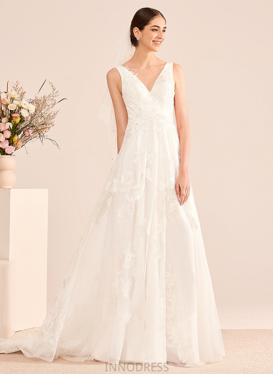 Wedding With Court Wedding Dresses Dress V-neck Train A-Line Lace Campbell