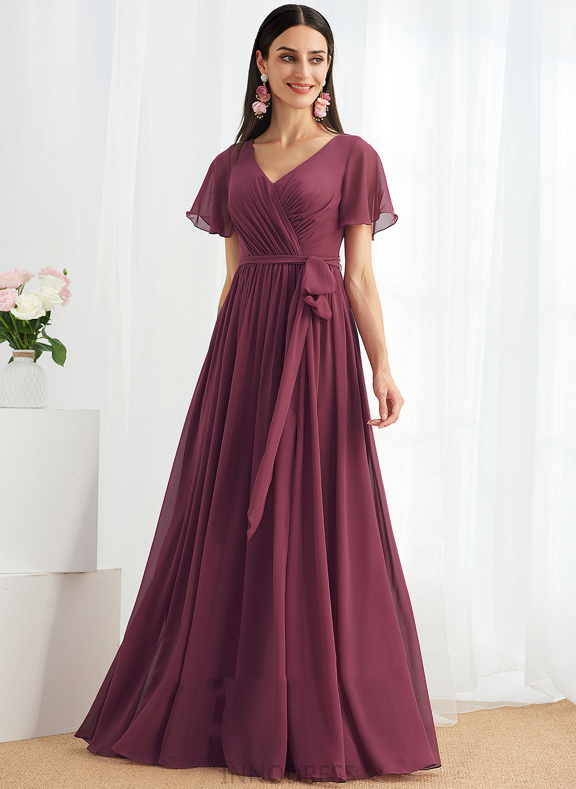 Fabric Silhouette Embellishment Neckline Floor-Length V-neck Length A-Line SplitFront Chelsea Natural Waist Floor Length Bridesmaid Dresses