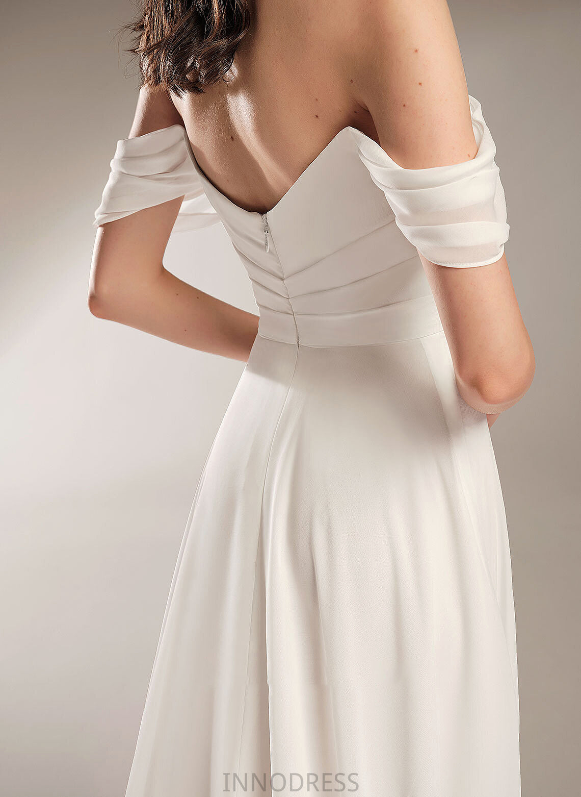 A-Line Wedding Camryn Train Off-the-Shoulder Wedding Dresses Pleated Court Dress With