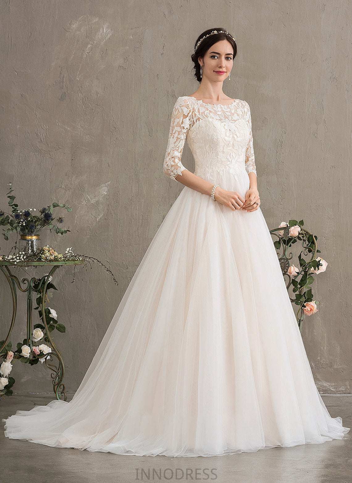 Ruth Neck With Scoop Wedding Dresses Tulle Wedding Court Ball-Gown/Princess Sequins Train Dress