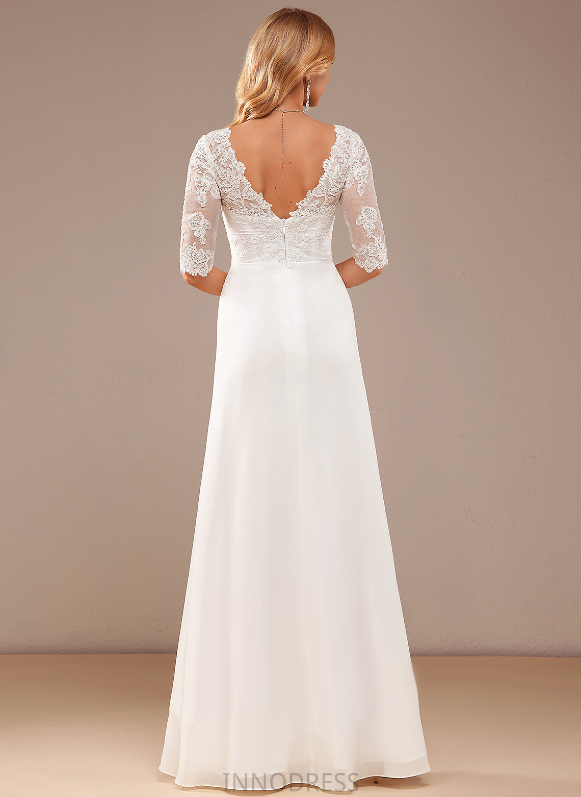 A-Line Chiffon Dress With Wedding Ruffle Lace Lace V-neck Wedding Dresses Asymmetrical Tianna