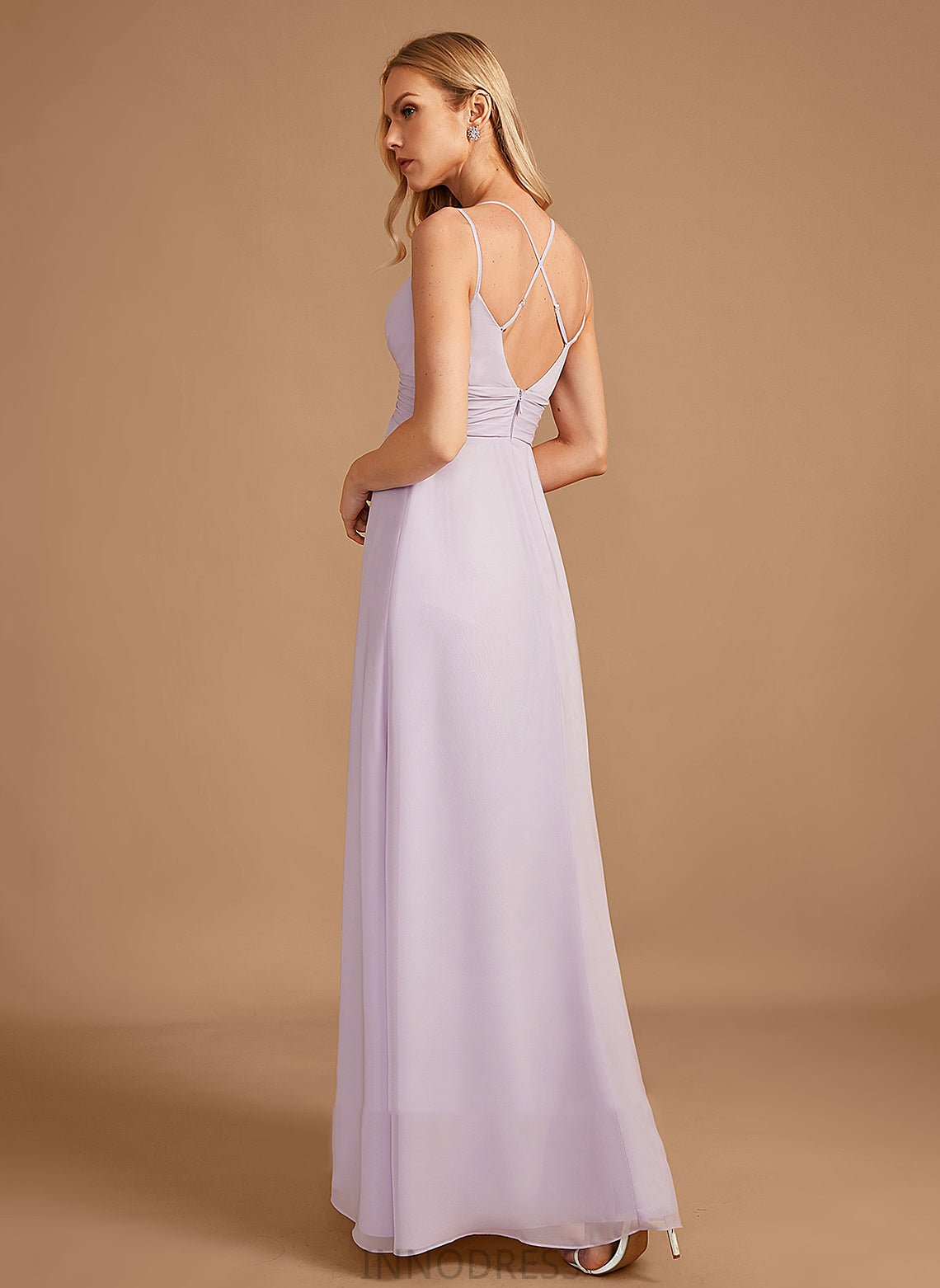 Ruffle V-neck Length Fabric Silhouette Neckline Floor-Length A-Line Embellishment Dominique Sleeveless Natural Waist Bridesmaid Dresses