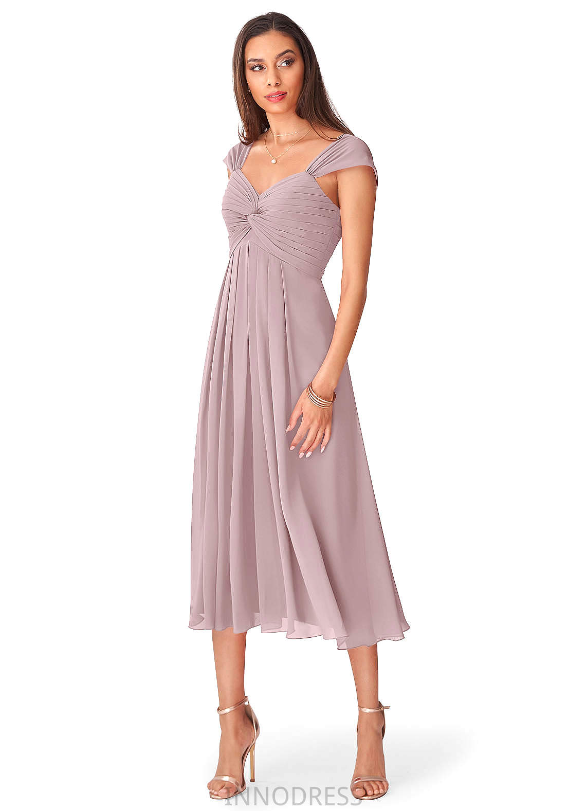 Genesis Floor Length Sheath/Column Natural Waist V-Neck Sleeveless Bridesmaid Dresses