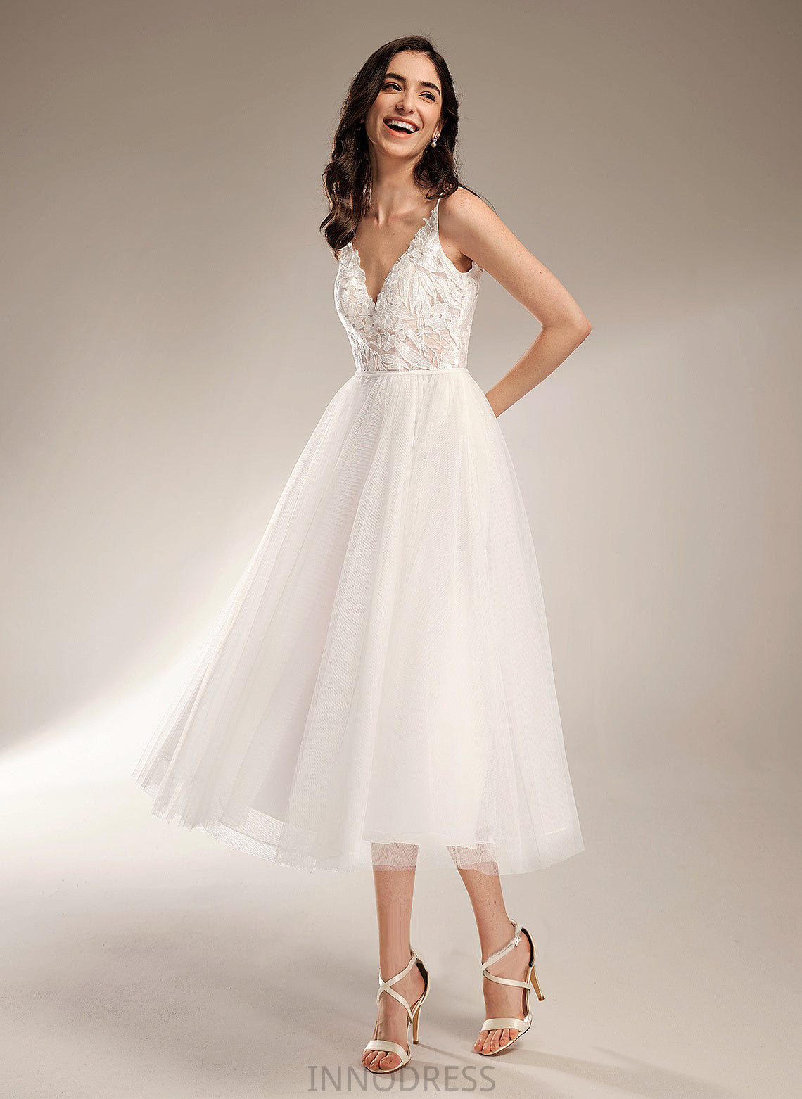 A-Line V-neck Wedding Dresses Wedding Tea-Length Joslyn Dress