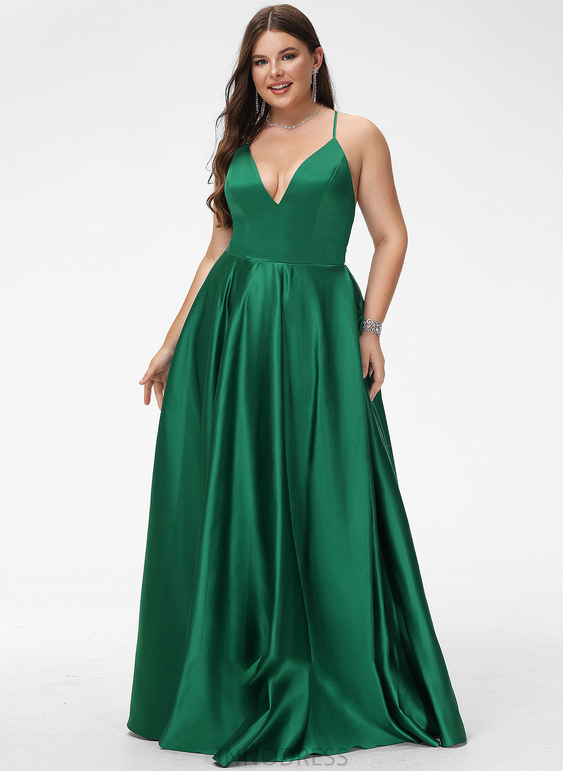 Prom Dresses Elizabeth Satin V-neck A-Line Floor-Length