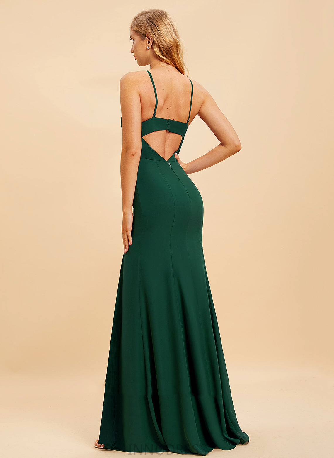 SplitFront Fabric Neckline HighNeck Floor-Length Silhouette Trumpet/Mermaid Embellishment Length Armani Natural Waist Sleeveless Bridesmaid Dresses