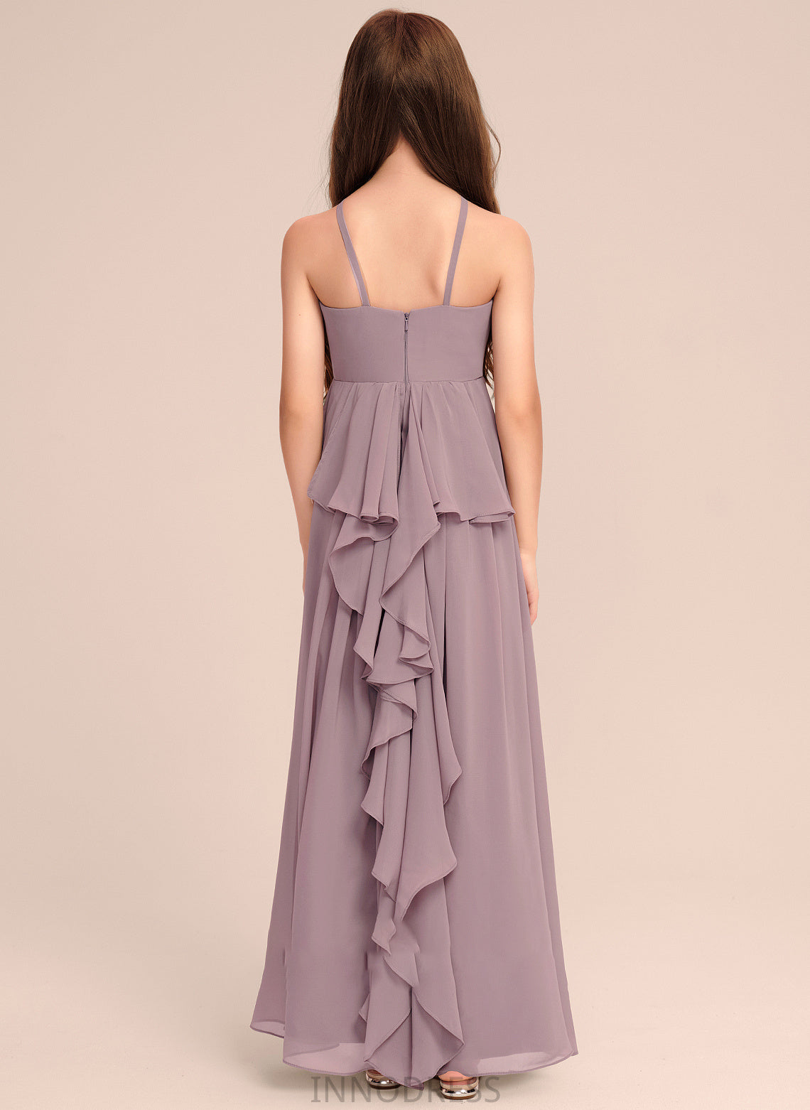 Cascading Floor-Length A-Line Kamryn Ruffles With Scoop Neck Junior Bridesmaid Dresses Chiffon