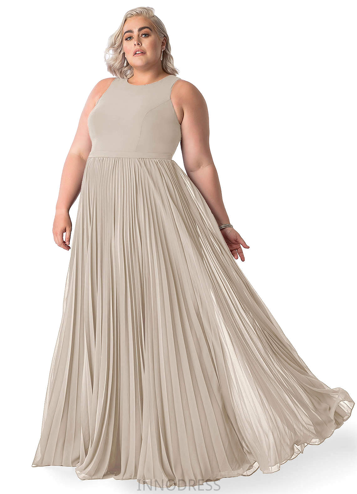 Makaila Scoop Short Sleeves Spandex Floor Length Natural Waist Sheath/Column Bridesmaid Dresses