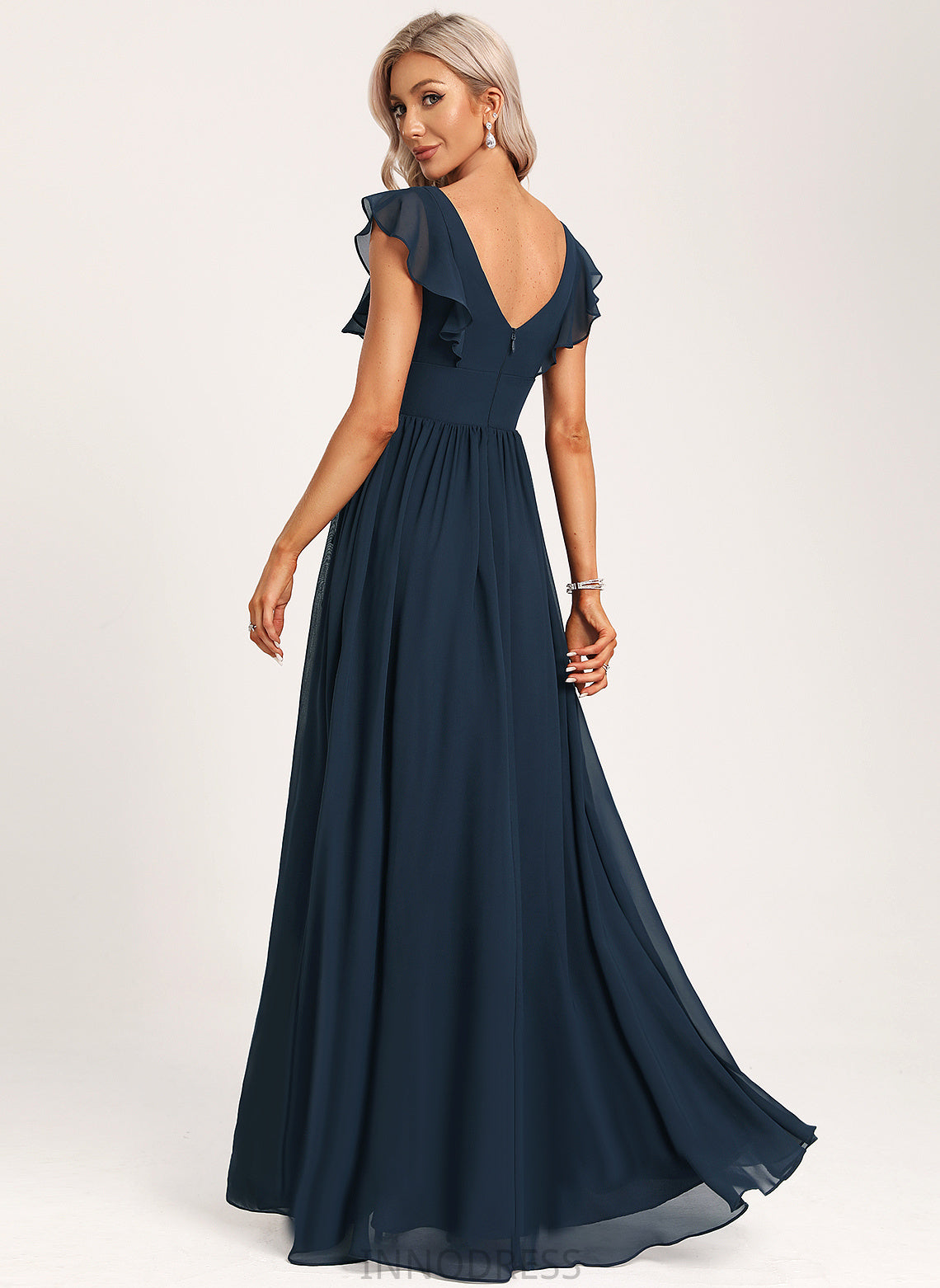 Silhouette Length Asymmetrical V-neck A-Line Neckline Fabric Ruffle Embellishment Leticia A-Line/Princess Sleeveless Bridesmaid Dresses