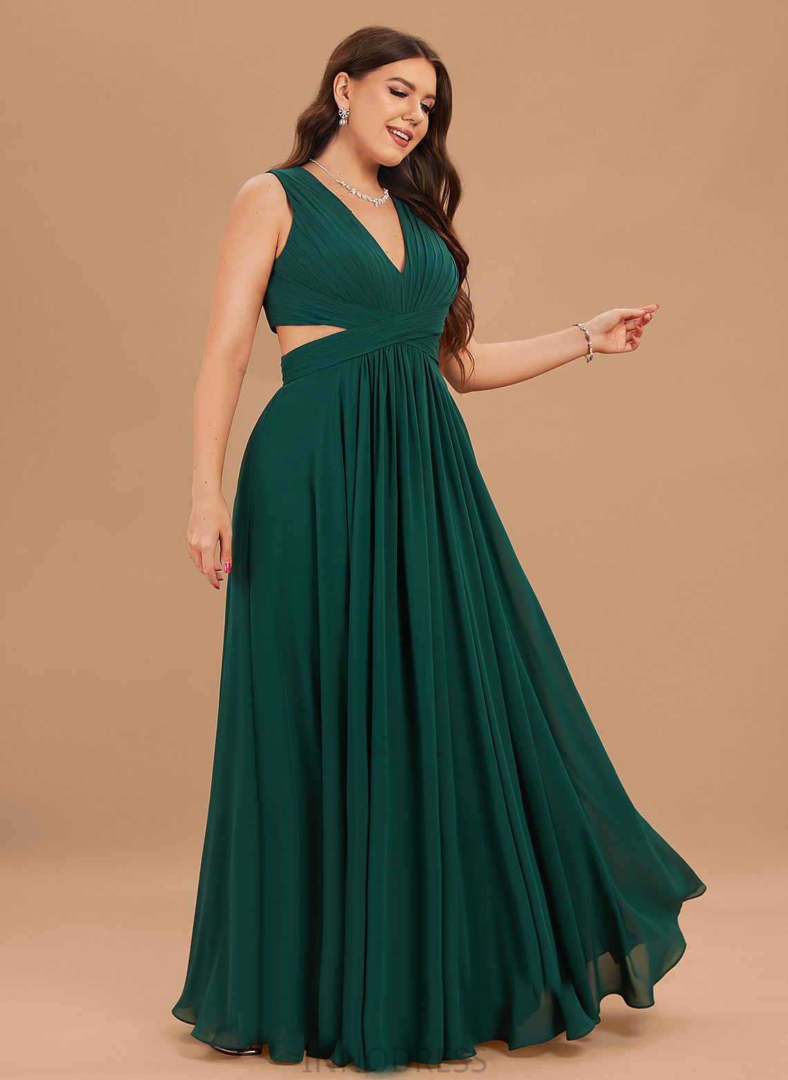 Silhouette Pleated Length Embellishment A-Line Fabric V-neck Floor-Length Neckline Kaila Bridesmaid Dresses