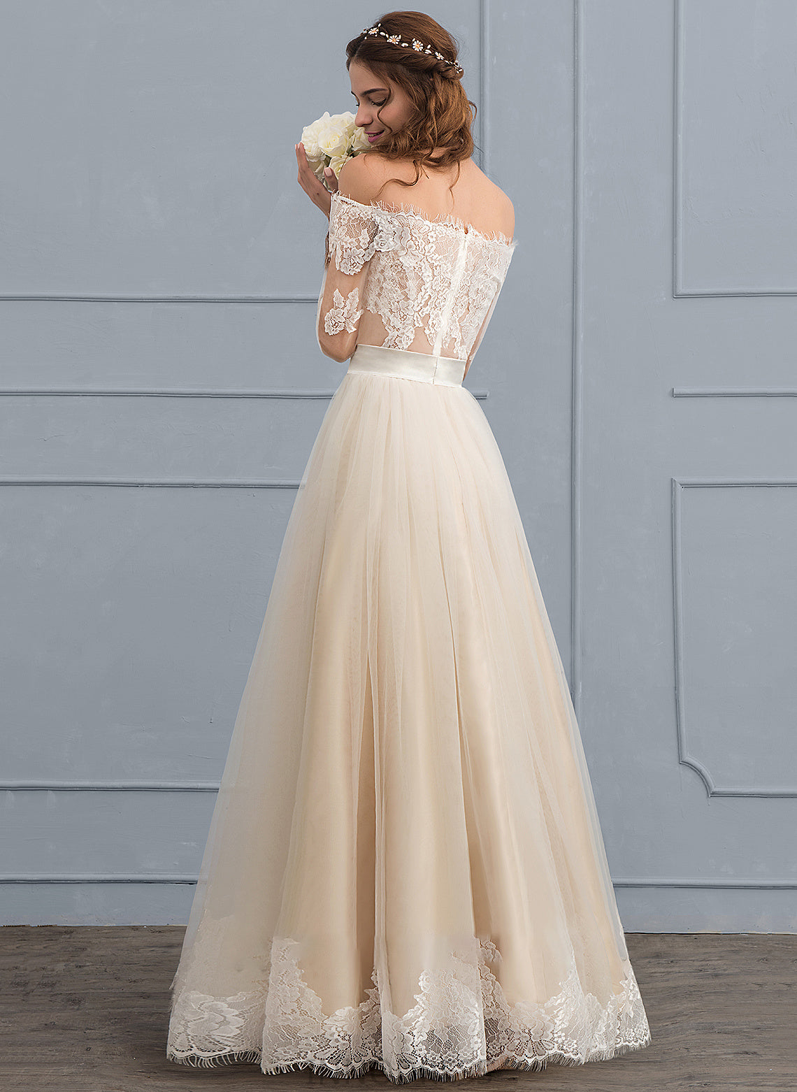 Floor-Length Dress Lace A-Line Wedding Ashly Tulle Wedding Dresses