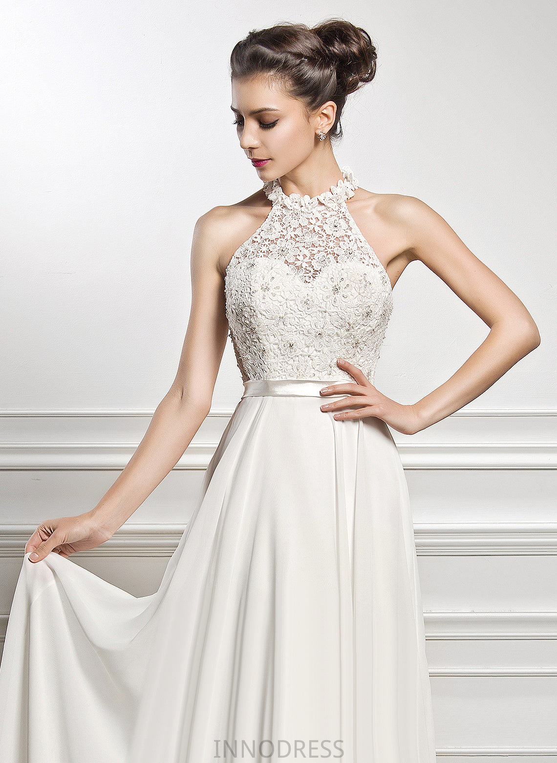 Floor-Length Dress Beading With Sequins A-Line Lace Chiffon Wedding Dresses Wedding Jaida