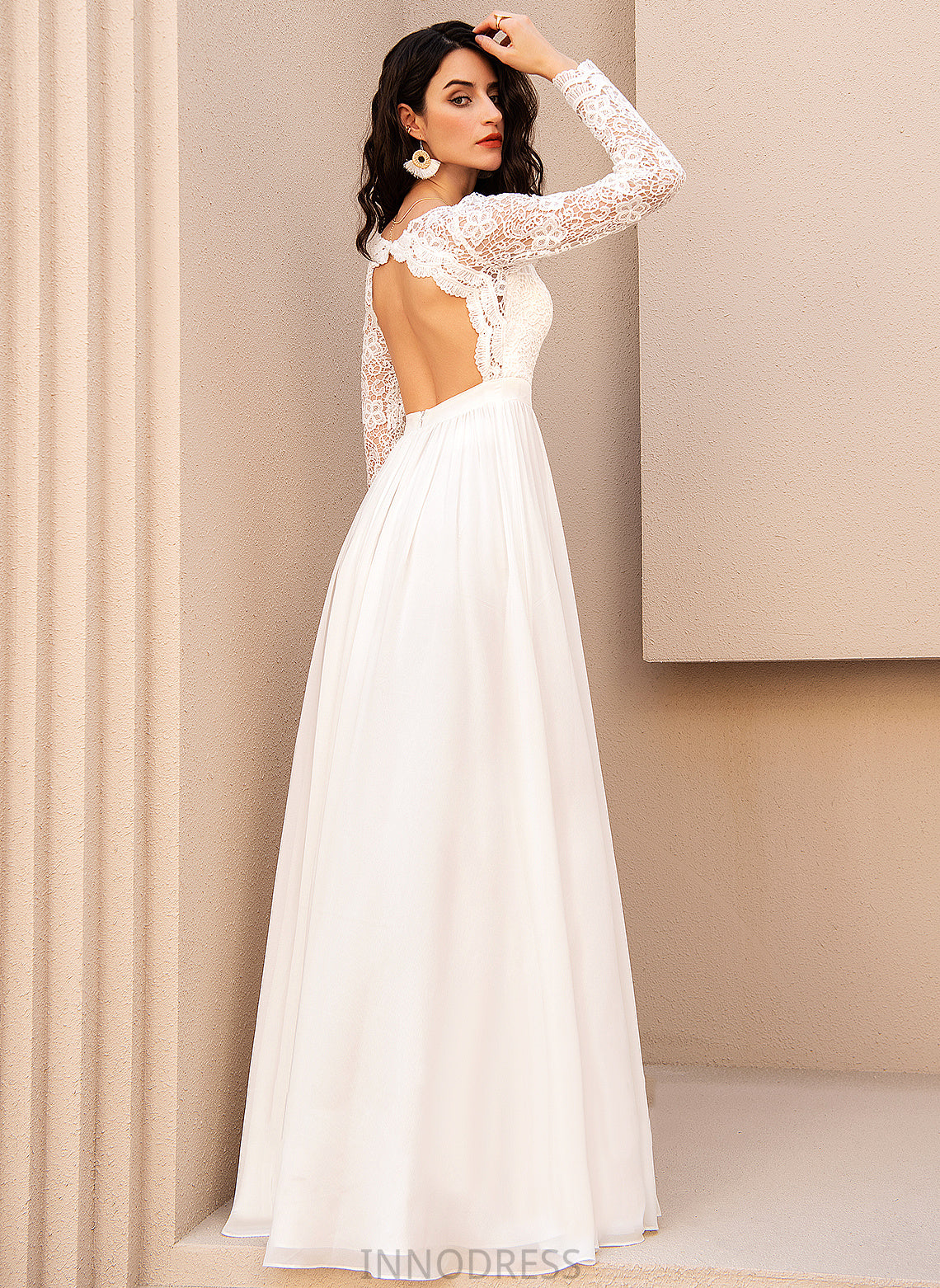 Magdalena A-Line Wedding Chiffon V-neck Dress Floor-Length Wedding Dresses Lace