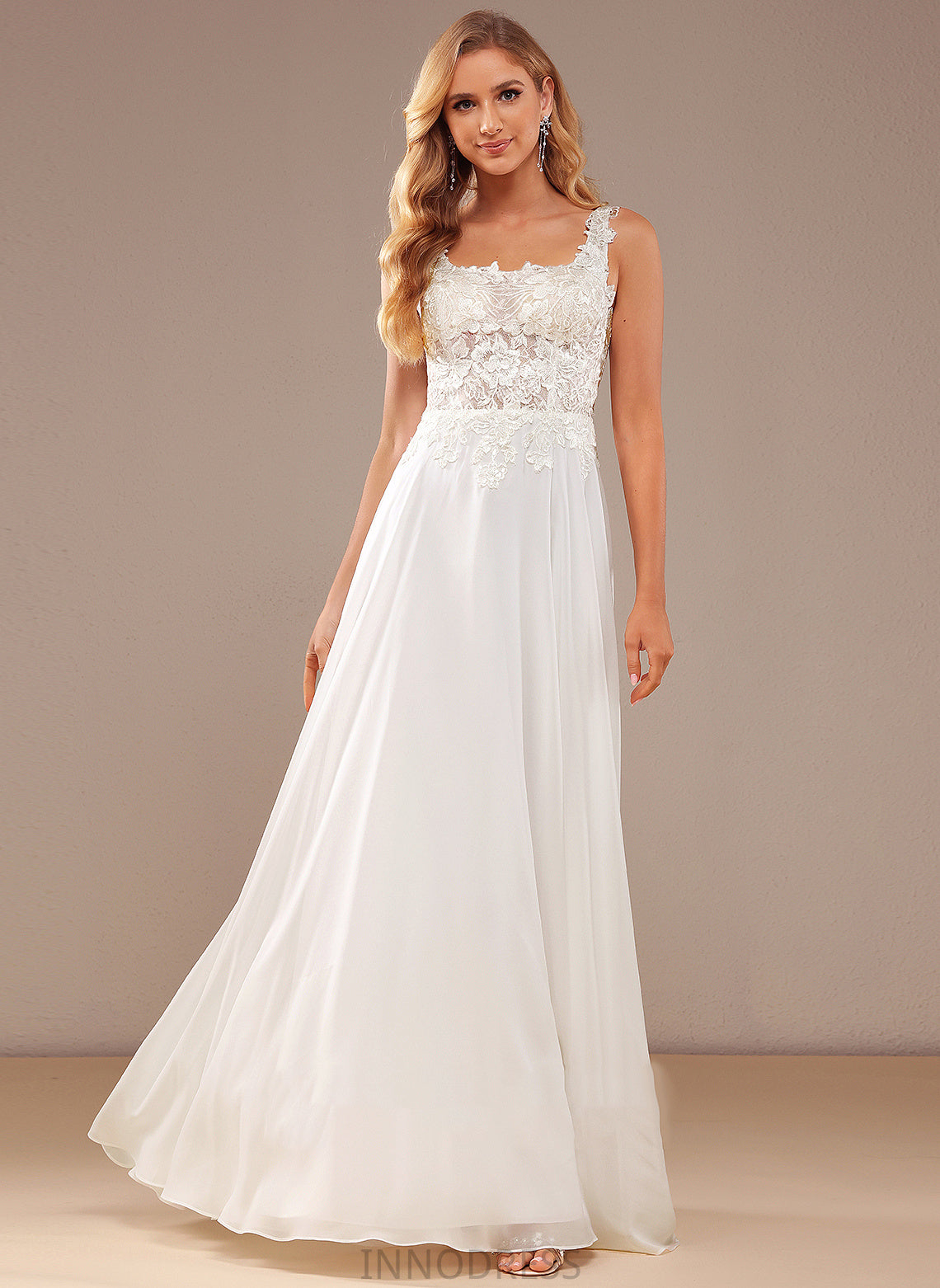 Floor-Length Wedding With A-Line Neckline Lace Lace Chiffon Haleigh Sequins Wedding Dresses Square Dress