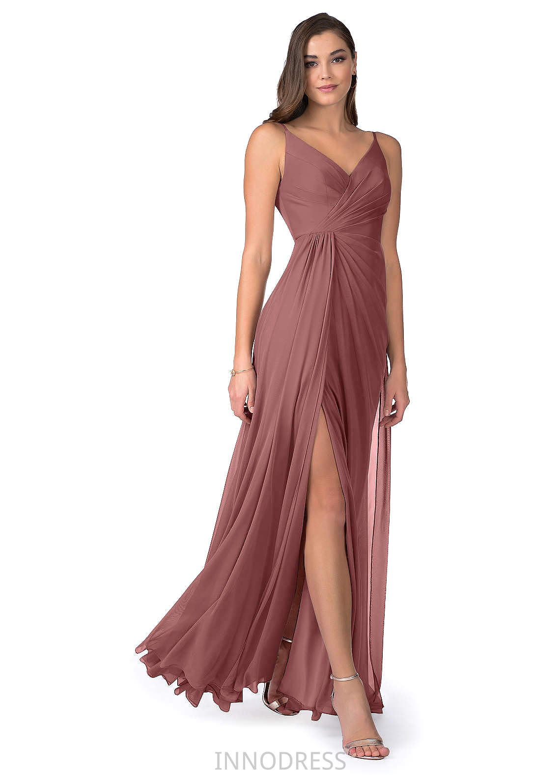 Jamie Natural Waist Short Sleeves A-Line/Princess V-Neck Floor Length Bridesmaid Dresses