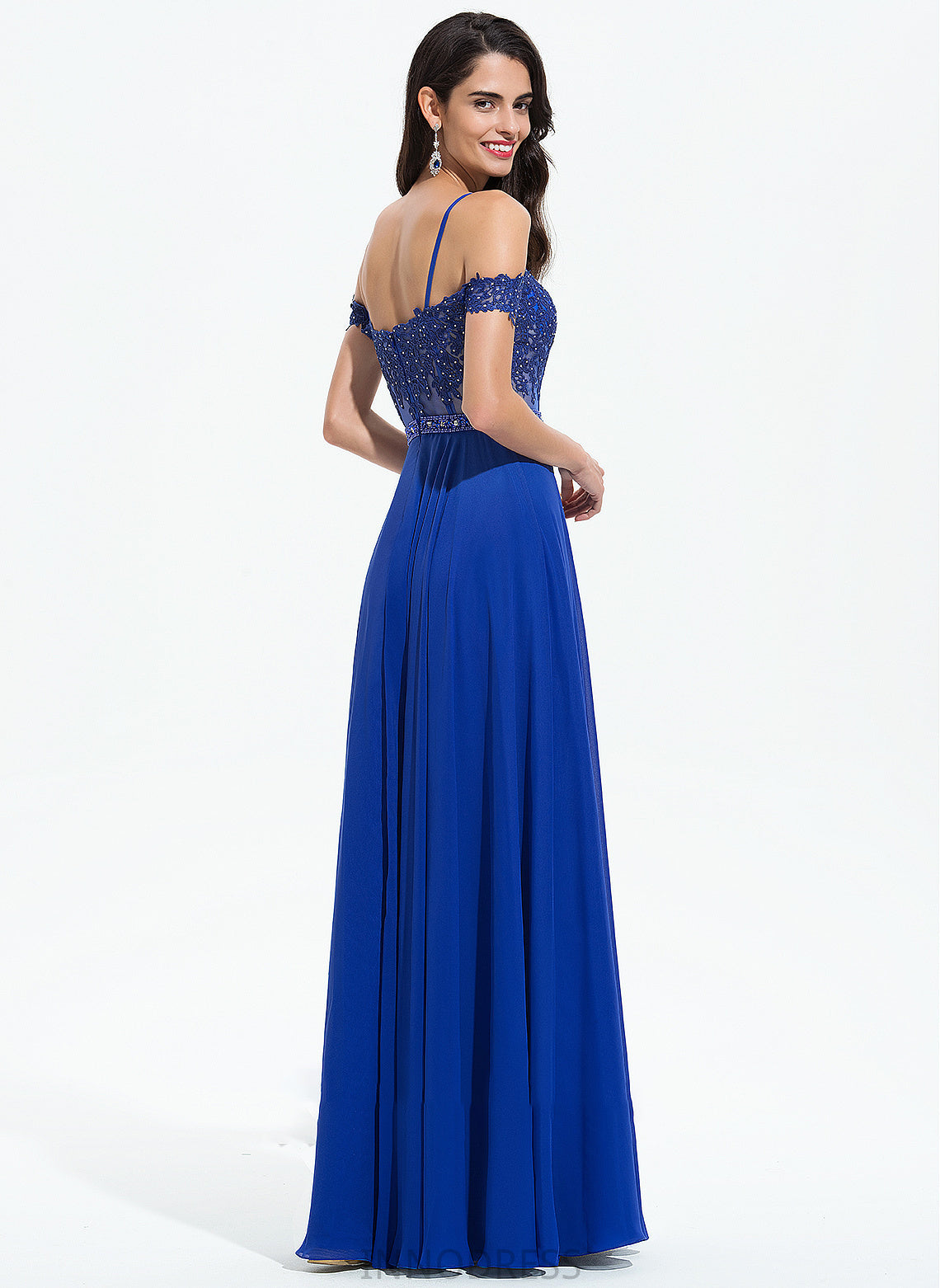 Beading Dylan Off-the-Shoulder Floor-Length With A-Line Sequins Chiffon Prom Dresses Sweetheart