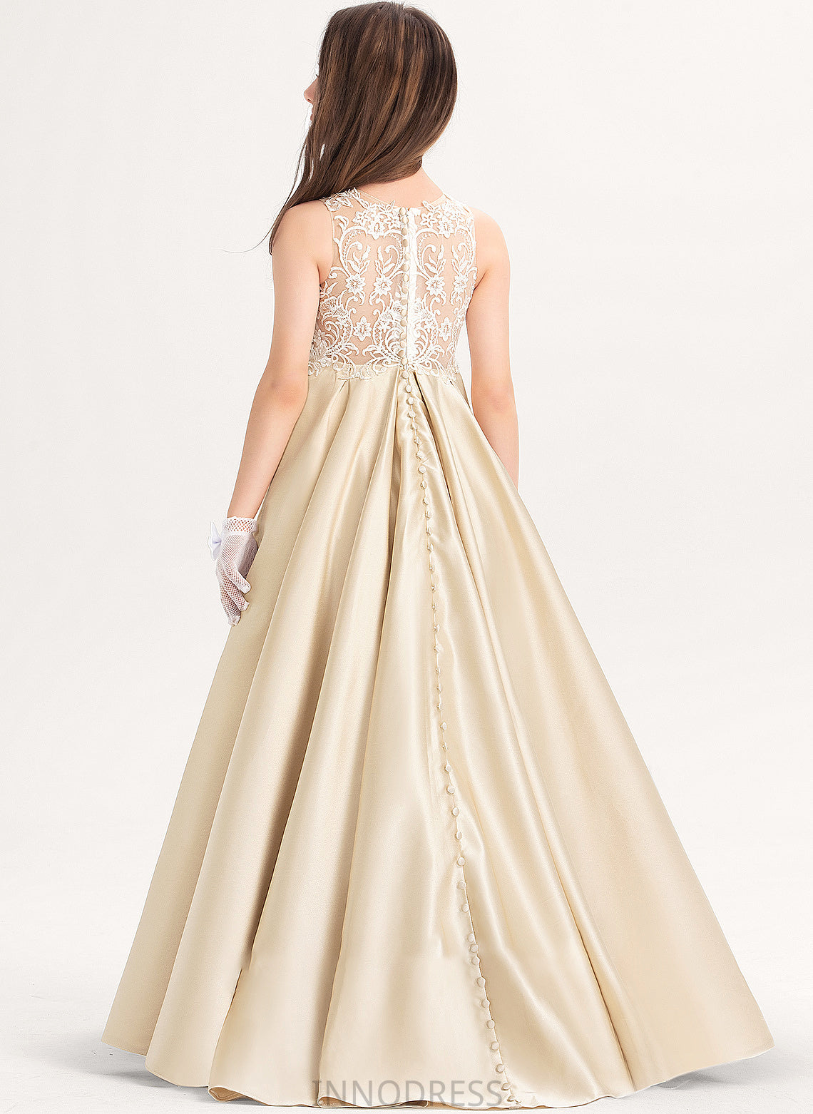 Scoop Satin Ball-Gown/Princess Lace Floor-Length Junior Bridesmaid Dresses Anabel Neck