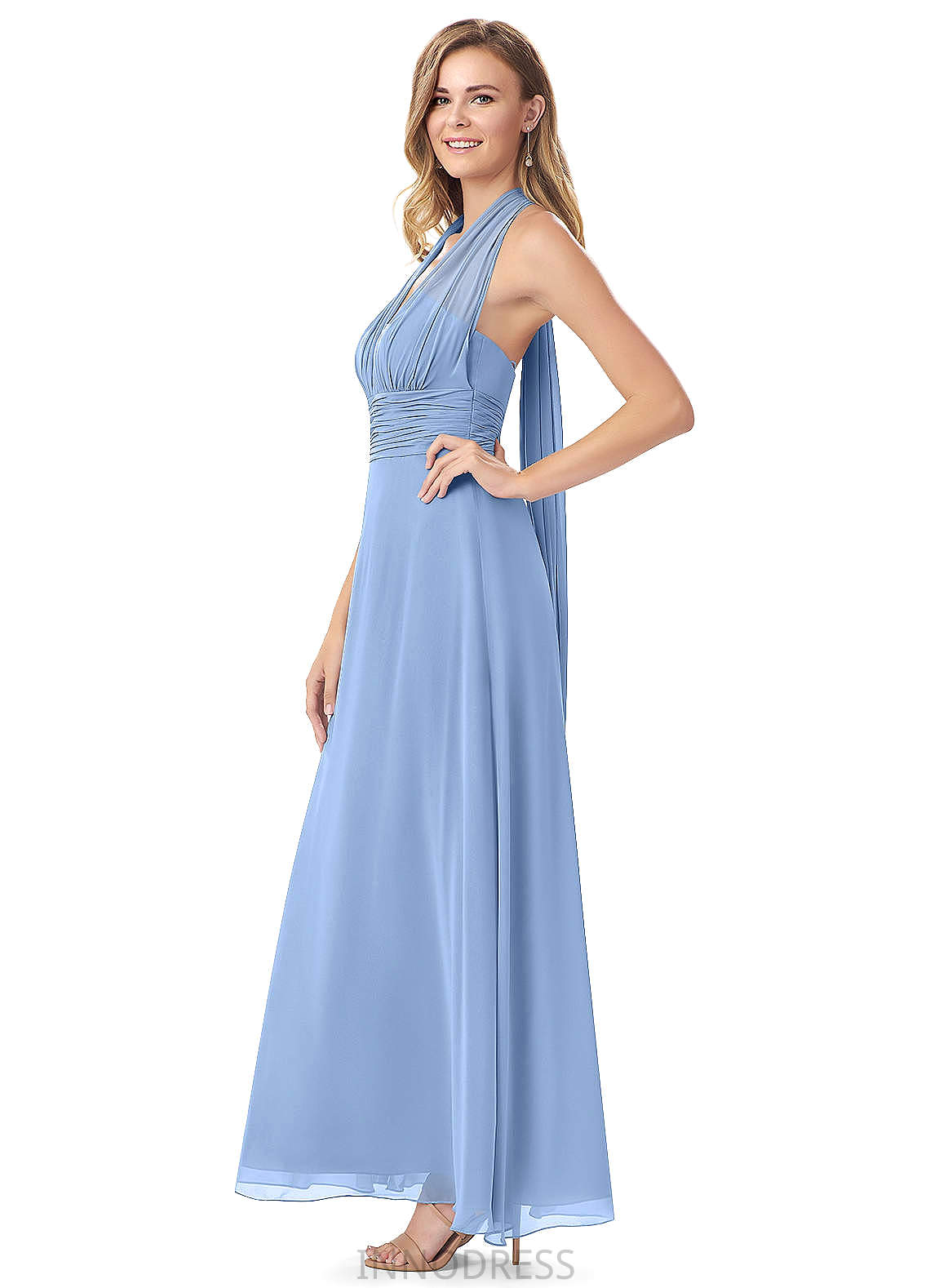 Fatima A-Line/Princess Floor Length V-Neck Natural Waist Sleeveless Bridesmaid Dresses