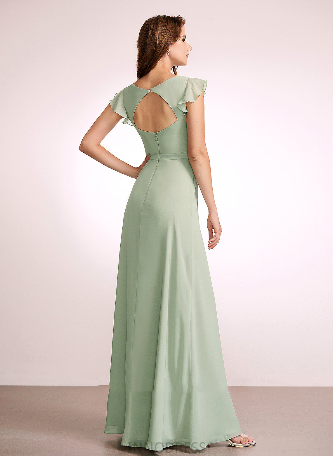 Silhouette Embellishment SplitFront Neckline V-neck Length Fabric Floor-Length A-Line Aylin Natural Waist V-Neck Bridesmaid Dresses