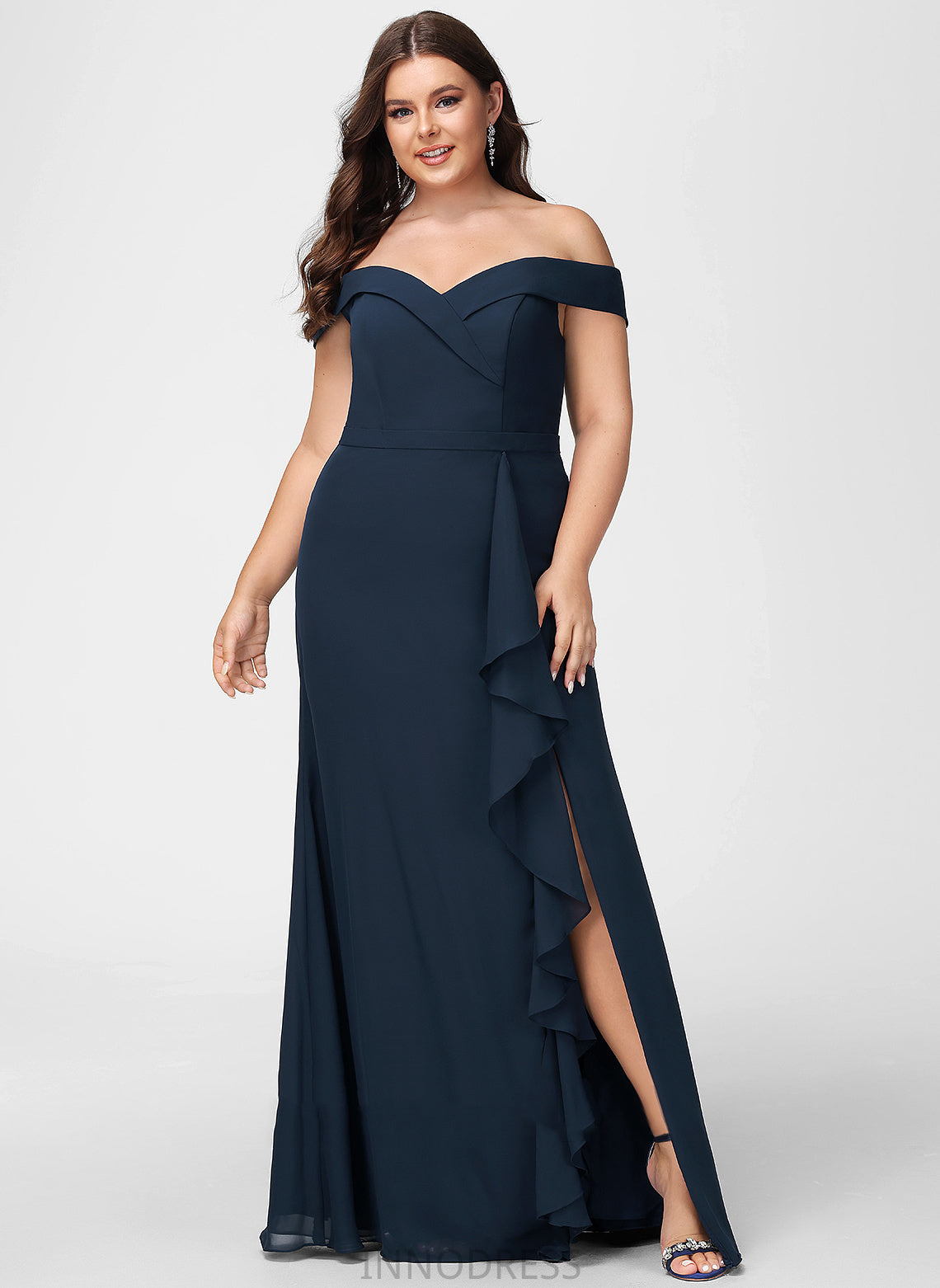 Floor-Length A-Line Silhouette Neckline Fabric Embellishment Length Ruffle Off-the-Shoulder Abril Sleeveless Floor Length Bridesmaid Dresses