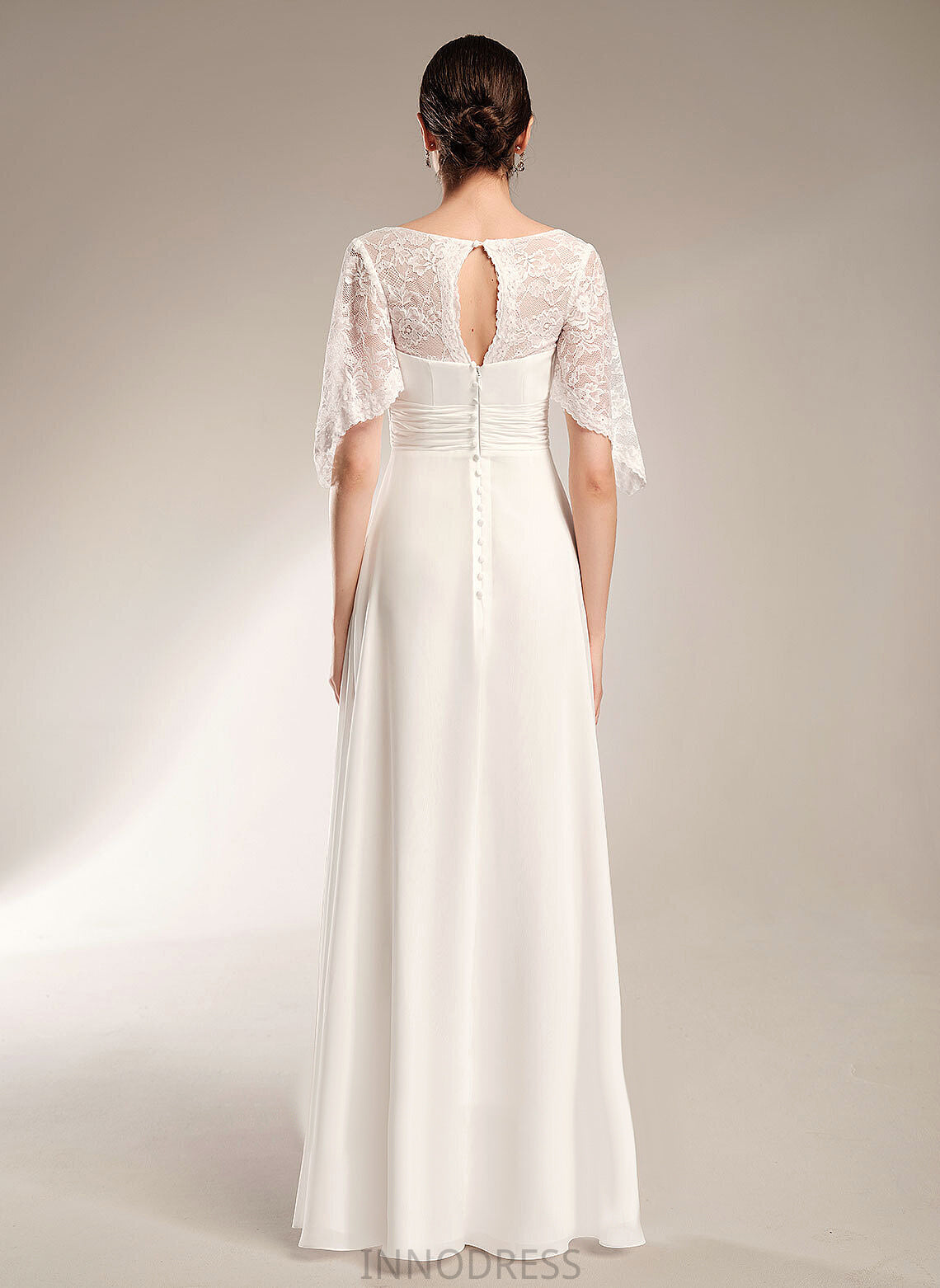 Dress Chiffon Nadia Wedding With Floor-Length Sheath/Column Wedding Dresses Lace V-neck