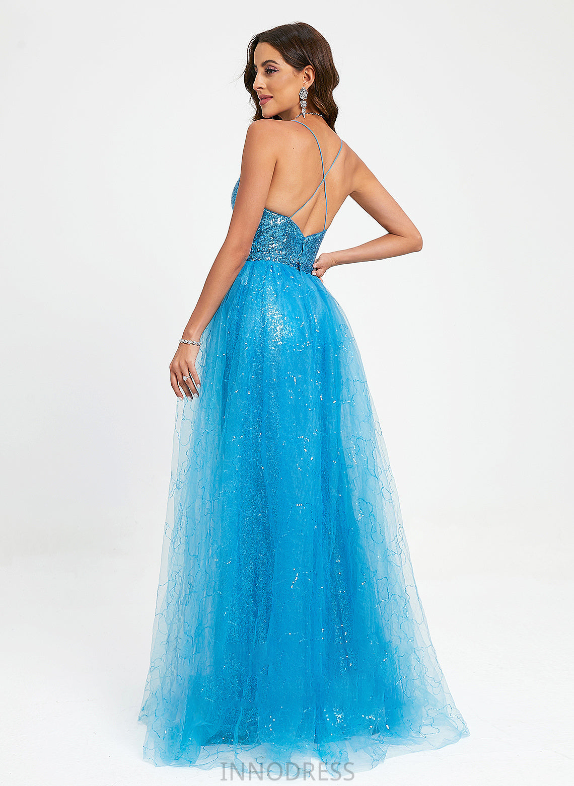 Floor-Length With Sequins V-neck Cheryl Prom Dresses Ball-Gown/Princess Tulle