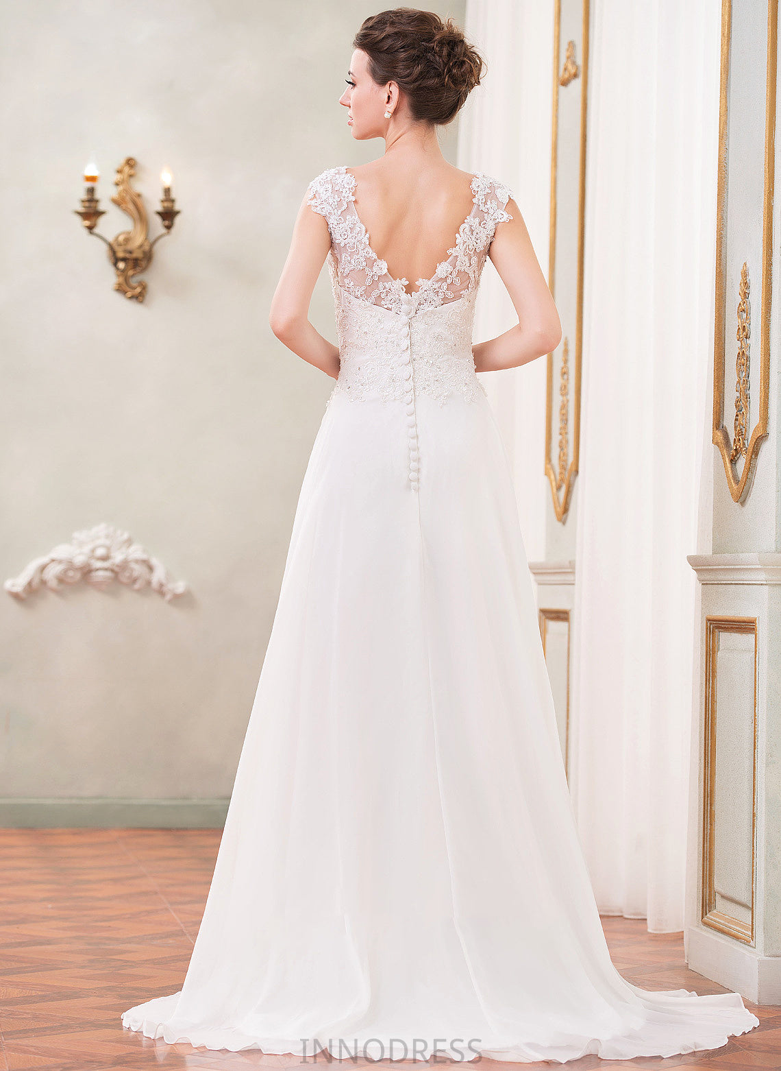 Sequins Sweep Chiffon Julianna A-Line Beading Dress Lace Train V-neck With Wedding Dresses Wedding