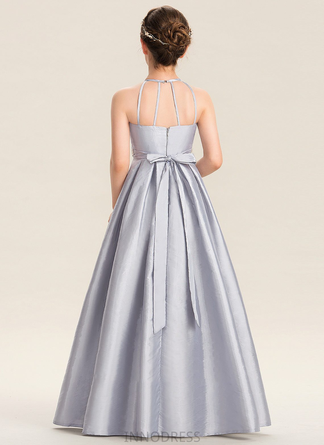 Bow(s) Scoop With Floor-Length Neck Beading A-Line Karley Junior Bridesmaid Dresses Taffeta