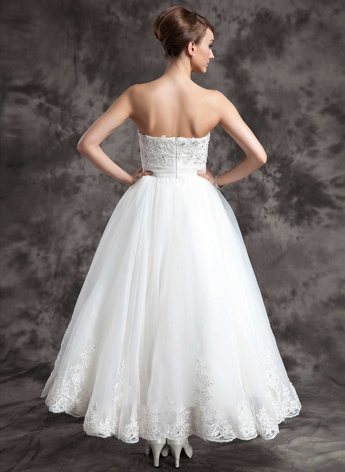 Ball-Gown/Princess Beading Lace With Strapless Faith Wedding Satin Organza Dress Ankle-Length Wedding Dresses