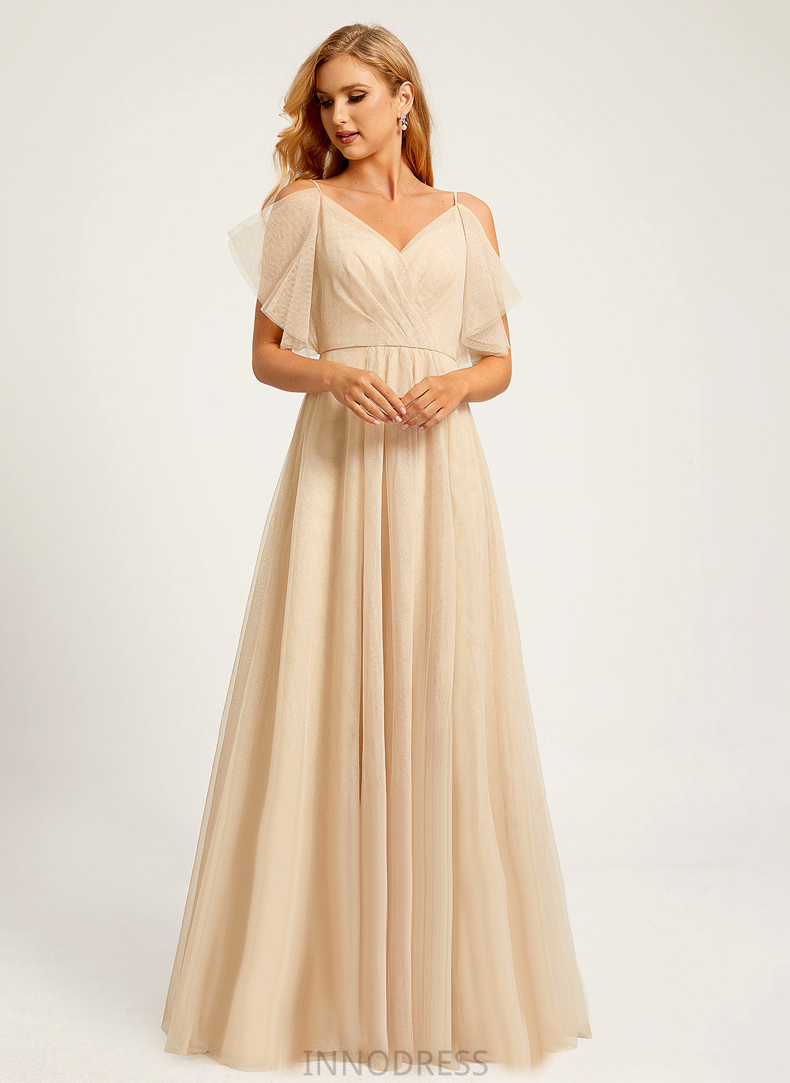 Straps&Sleeves Neckline Length Fabric Tulle Silhouette Floor-Length A-Line V-neck Shaylee Bridesmaid Dresses