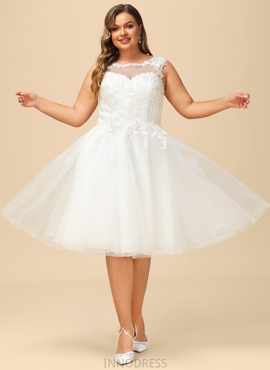 Edith Dress Wedding A-Line With Tulle Illusion Lace Asymmetrical Ruffle Wedding Dresses