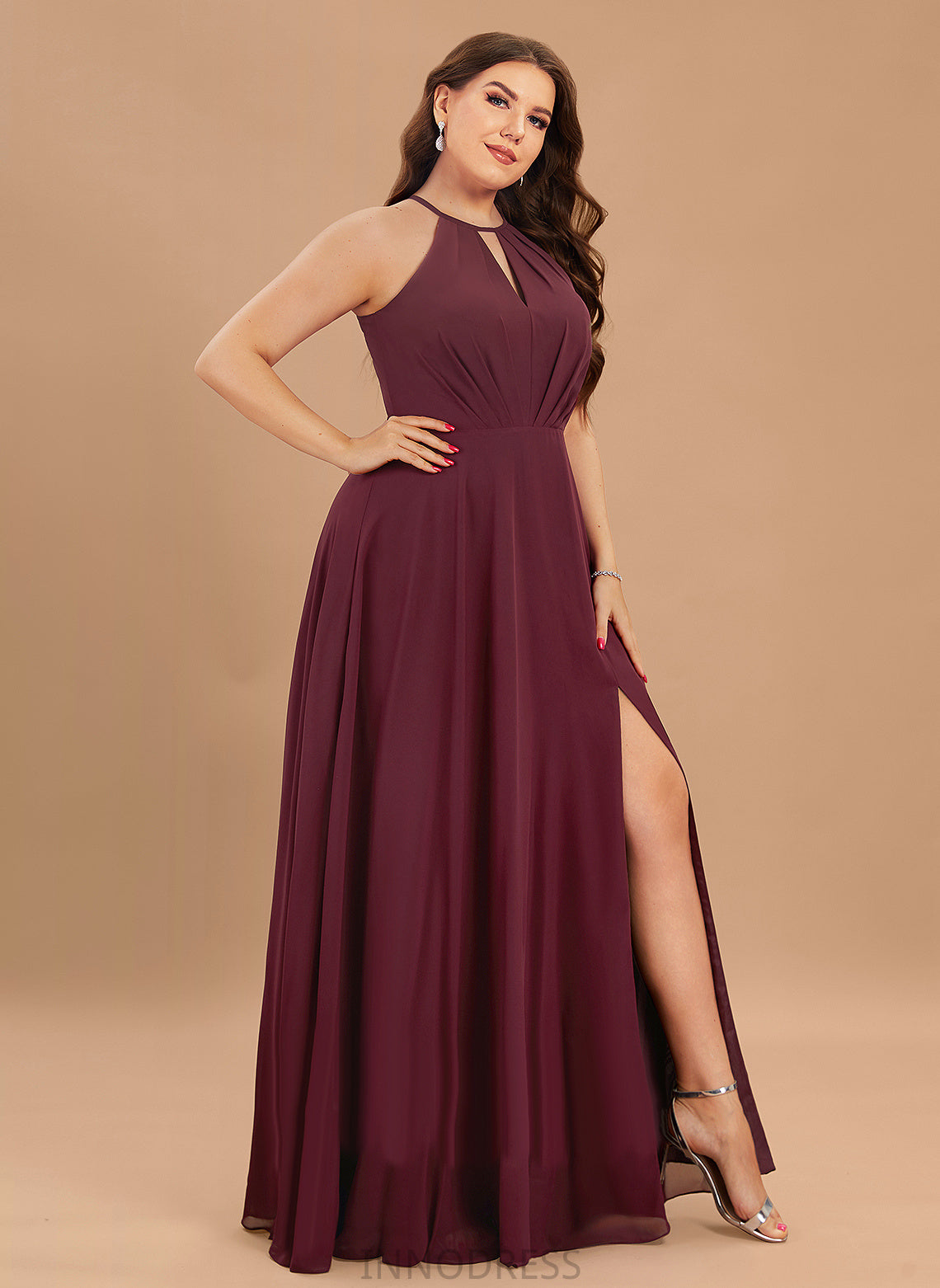 Embellishment SplitFront Silhouette Floor-Length Length Fabric Halter A-Line Neckline Lilly Floor Length Sheath/Column Bridesmaid Dresses