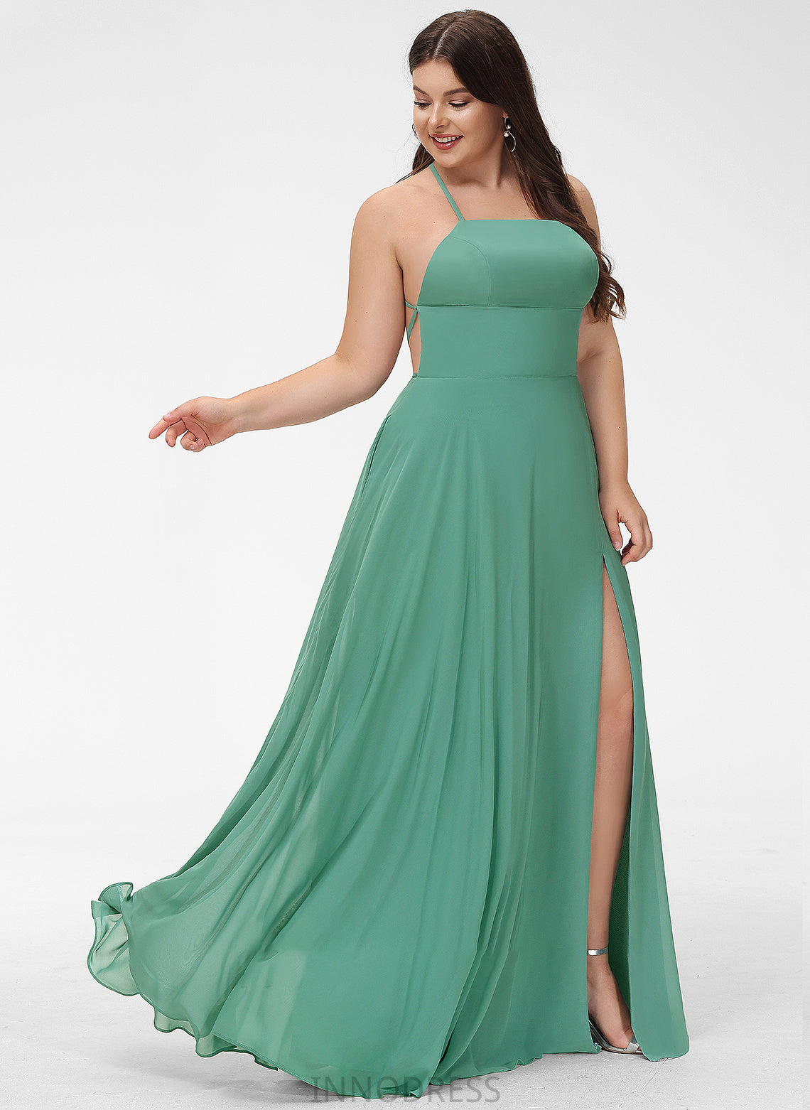 With Front A-Line Split Neckline Square Prom Dresses Floor-Length Pockets Joyce Chiffon