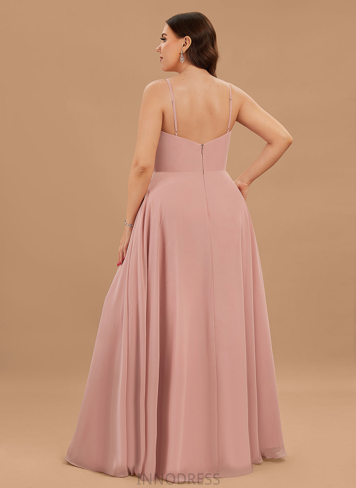 Neckline Embellishment Fabric Pleated Floor-Length Length Silhouette A-Line V-neck India Spaghetti Staps Natural Waist Bridesmaid Dresses