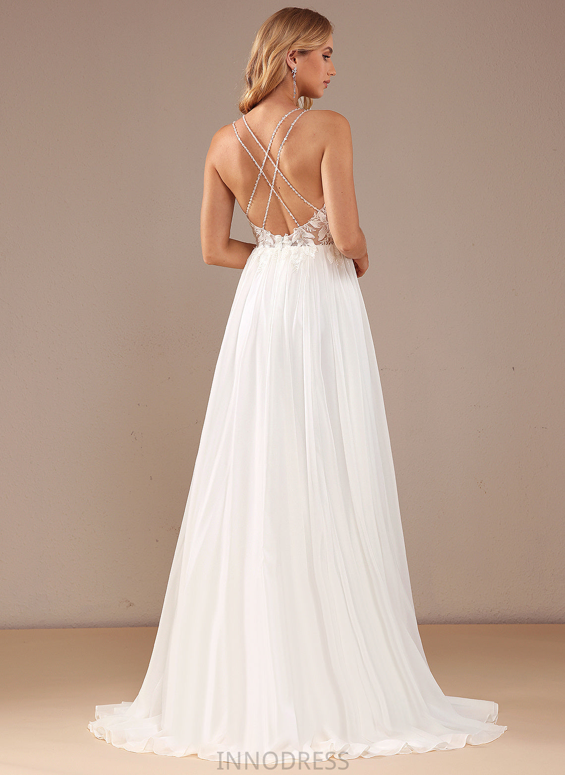 A-Line With Beading Train Sequins Dress Wedding Dresses Sweep Angel Wedding V-neck Lace Chiffon