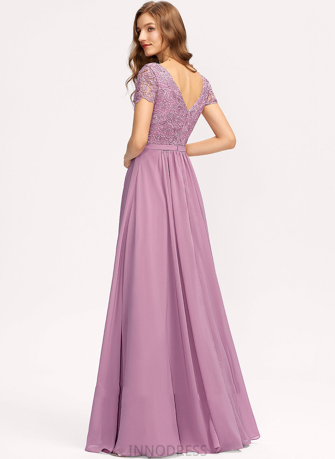 V-neck A-Line Fabric Embellishment Floor-Length Neckline SplitFront Silhouette Length Savanah Natural Waist V-Neck Bridesmaid Dresses